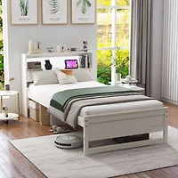 Twin Bed Frame, Storage Headboard and Charging Station