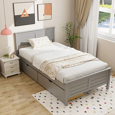 Cadre de lit simple, tiroirs rangement