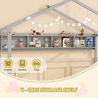 Twin Size House Bed, Storage Shelf and Headboard - Gray