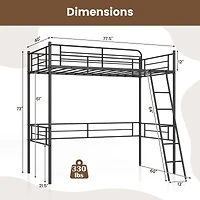 Twin Size Loft Bed Metal Bed Frame with Ladder and Guardrails