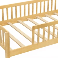 Twin Kids Montessori Bed, House-Shaped Headboard and Built-in Storage Shelf