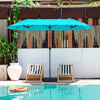 13 Feet Double-Sided Patio Twin Table Umbrella, Crank Handle - Turquoise
