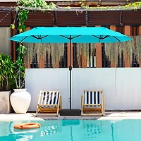 13 Feet Double-Sided Patio Twin Table Umbrella, Crank Handle - Turquoise