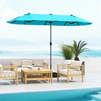 13 Feet Double-Sided Patio Twin Table Umbrella, Crank Handle - Turquoise