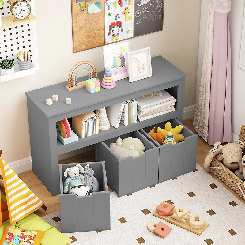 Kid Toy Storage Cabinet Drawer Chest, Wheels and Large Cube Shelf