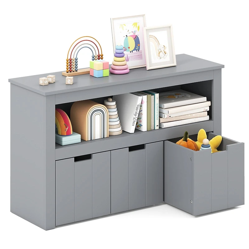 Kid Toy Storage Cabinet Drawer Chest, Wheels and Large Cube Shelf