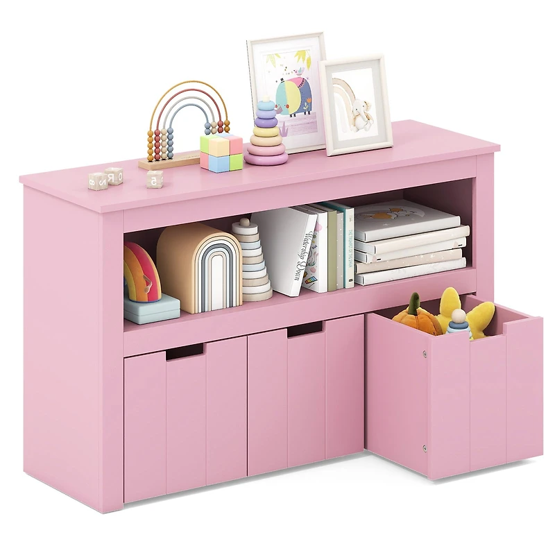 Kid Toy Storage Cabinet Drawer Chest, Wheels and Large Cube Shelf