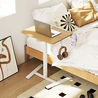 Bureau mobile pliable avec roulettes, crochet et porte-gobelet - Naturel