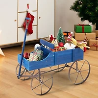 Wooden Wagon Plant Bed, Metal Wheels for Garden