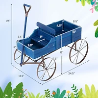 Wooden Wagon Plant Bed, Metal Wheels for Garden
