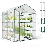 Walk-in Greenhouse, 3 Tiers 8 Shelves PVC Cover Roll-up Zippered Door
