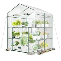 Walk-in Greenhouse, 3 Tiers 8 Shelves PVC Cover Roll-up Zippered Door