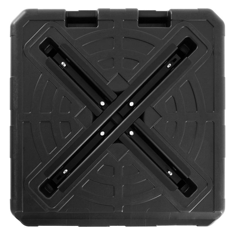 Socle lesté pour parasol déporté, support en croix et poignées découpées