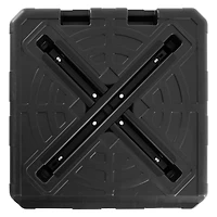 Socle lesté pour parasol déporté, support en croix et poignées découpées