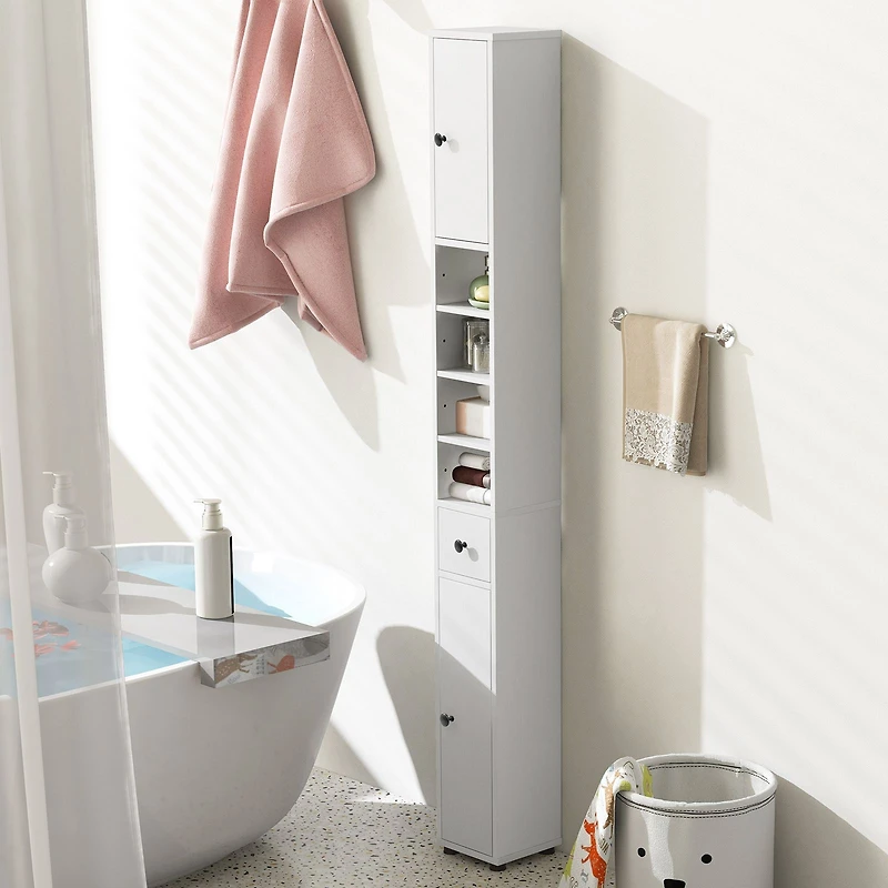 Freestanding Slim Bathroom Cabinet with Drawer and Adjustable Shelves