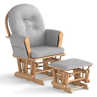 Ensemble fauteuil à bascule et pouf en bois, accoudoirs rembourrés et coussin amovible - Naturel