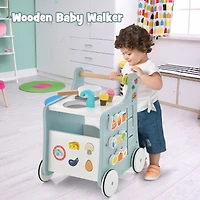 6-in-1 Wooden Baby Stroller, Play Kitchen for Kids Over 12 Months - Blue