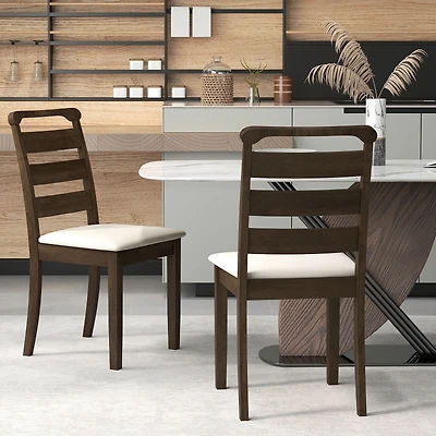 Polyester Upholstered Wooden Dining Chair Set of 2 - Walnut