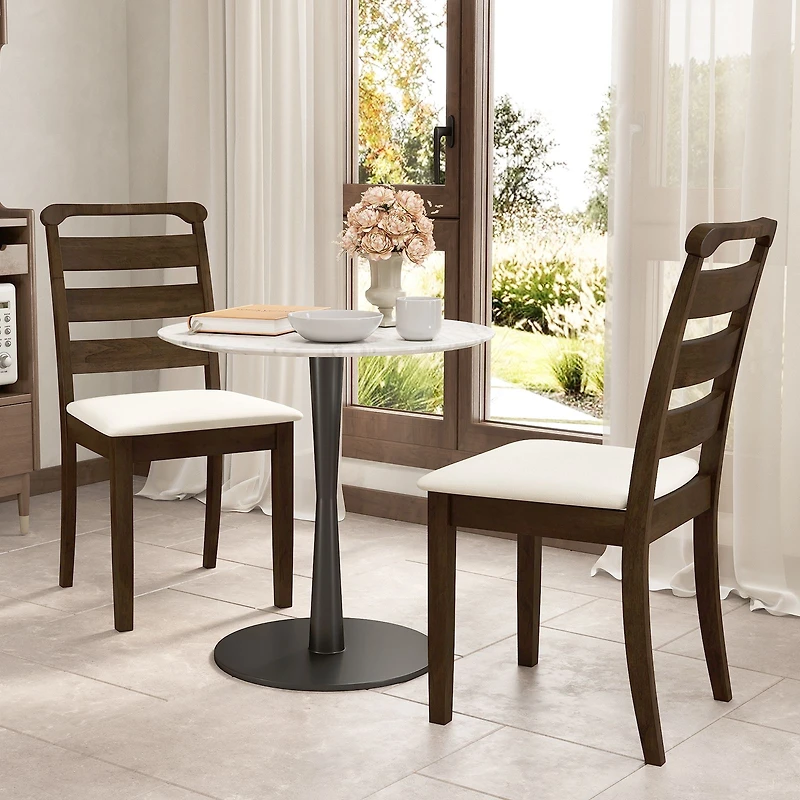 Polyester Upholstered Wooden Dining Chair Set of 2 - Walnut