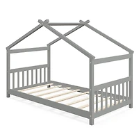 Twin Size Wooden House Bed with Roof