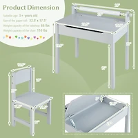 Wooden Kids Table and Chair Set, Storage and Paper Roll Holder - Gray