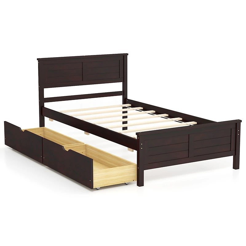 Cadre de lit simple, tiroirs rangement
