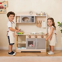 Wooden Play Kitchen Cooking Toy Playset, For Kids - White