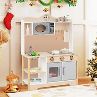 Wooden Play Kitchen Cooking Toy Playset, For Kids - White