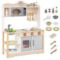 Wooden Play Kitchen Cooking Toy Playset, For Kids - White