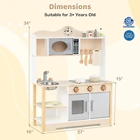 Wooden Play Kitchen Cooking Toy Playset, For Kids - White