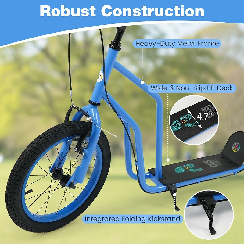 Youth Scooter, Adjustable Handlebar and Inflatable Wheels for Age 8+ Years Old