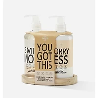 Coffret cadeau savon à main et lotion sans parfum avec plateau en bois