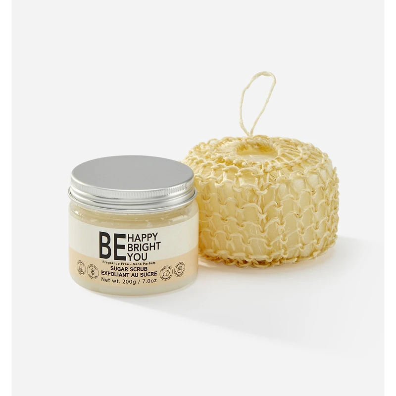 Coffret cadeau d'exfoliation au sucre et d'éponge de bain sans parfum