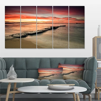 Wonderful Sunrise on Black Ocean Canvas Wall Art Panels