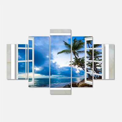 Window Open to Cloudy Blue Sky  Canvas Wall Art