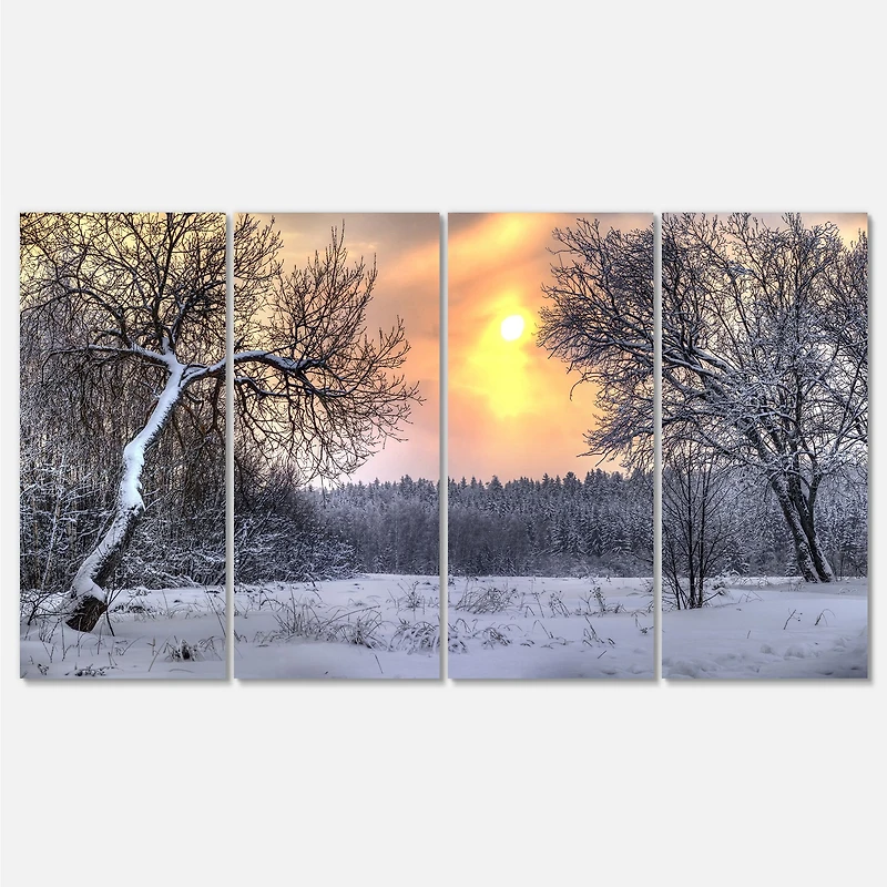 Winter Landscape with Yellow Sun  Canvas Wall Art
