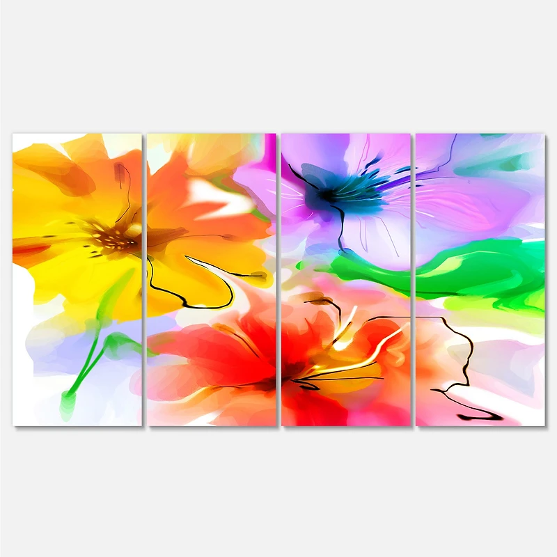 Bunch of Colorful Flowers Sketch Canvas Wall Art