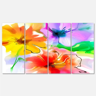 Bunch of Colorful Flowers Sketch  Canvas Wall Art
