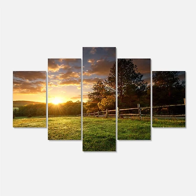 Fenced Ranch at Sunrise Canvas Wall Art Panels