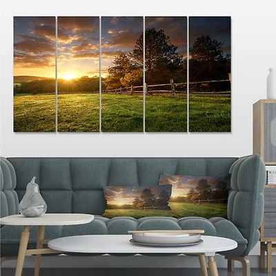 Fenced Ranch at Sunrise Canvas Wall Art Panels