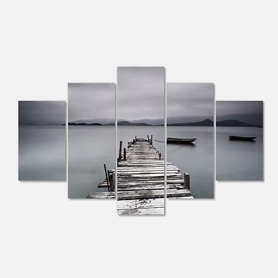 Pier and Boats at Seashore 4 Canvas Wall Art