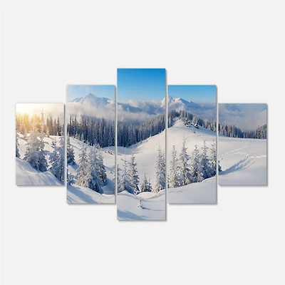 Winter Mountains Panorama Canvas Wall Art- 4 pieces
