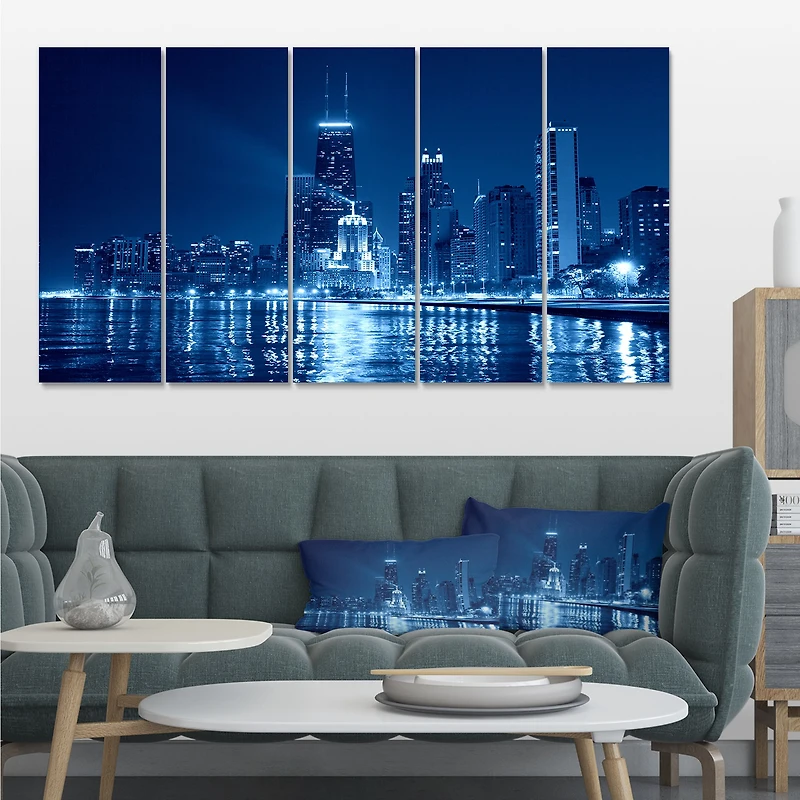 Blue Chicago Skyline Night Canvas Print