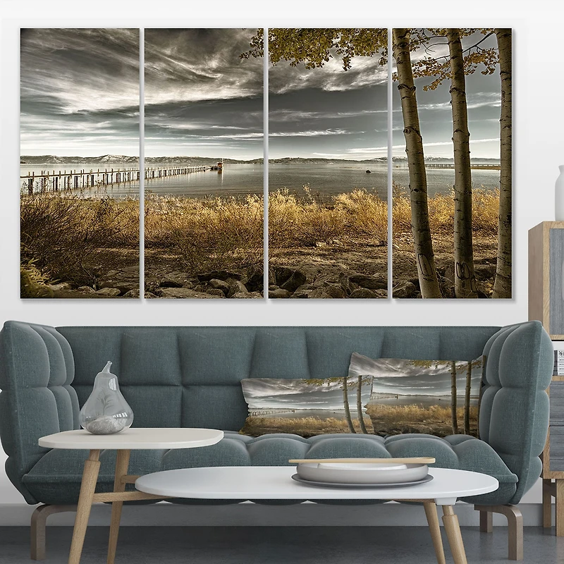 Pier Brown Lake Canvas Art Print