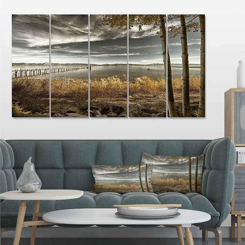 Pier Brown Lake Canvas Art Print