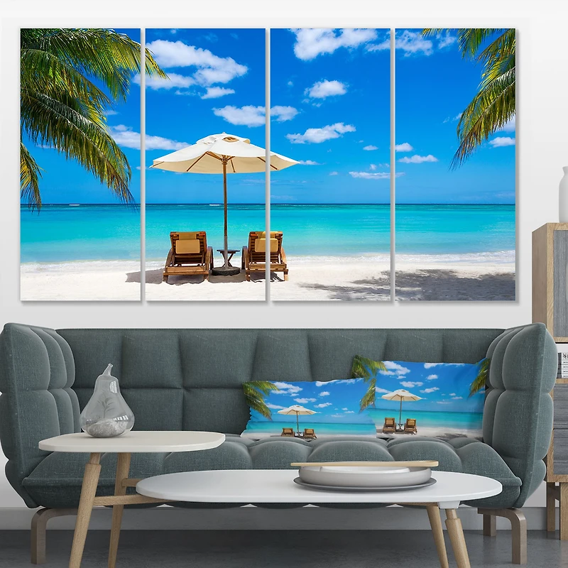 Turquoise Beach with Chairs Canvas Print