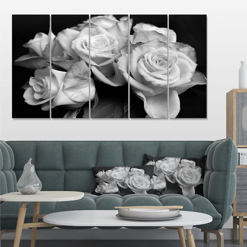 Panneaux de toile imprimée « Bunch of Roses Black and White »
