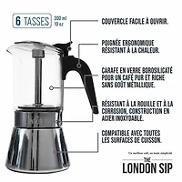 The London Sip® Cafetière italienne en verre pour expresso 6 tasses