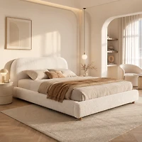 Modern Minimalist Loop-Pile Upholstered Bed Frame – King, Beige