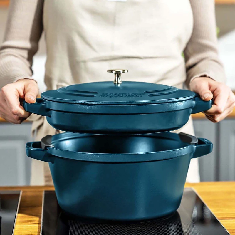 JS GOURMET Stackable Enamelled Cast Iron Pot, Set of 3